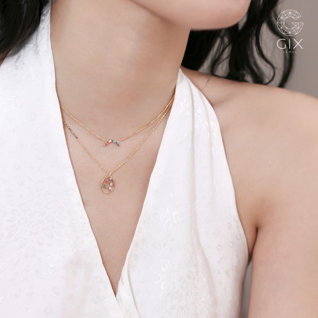  Vòng cổ đá quý đính nhiều màu vàng 18k bạc thật cho nữ đeo choker đơn giản Gix 