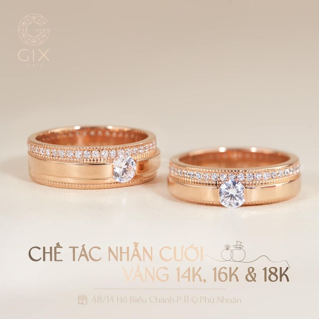 Nhẫn Cưới Đẹp Vàng 18K Thời Trang Kiểu Mới Đính Đá Moissanite Gix Jewel - GCR25050128