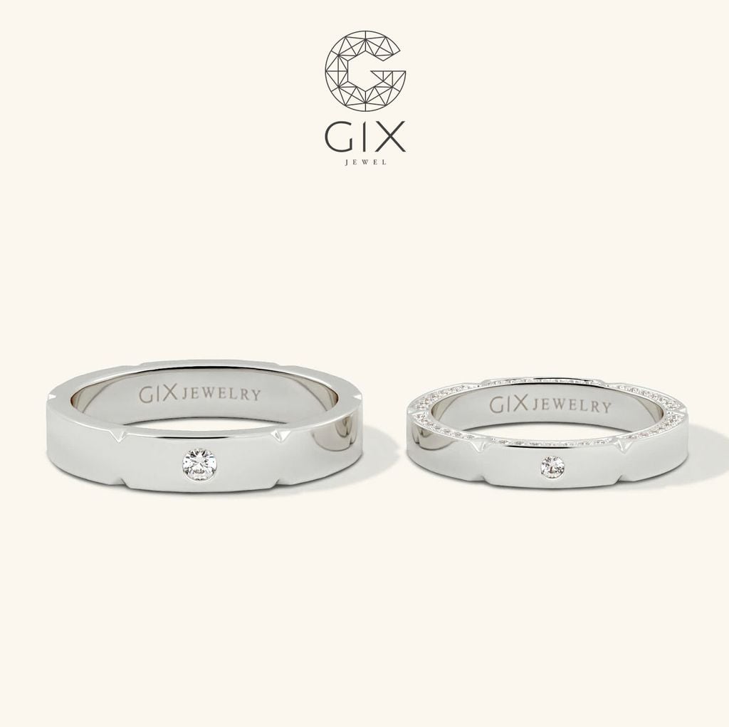 Nhẫn cưới hiện đại thiết kế riêng vàng trắng 18k kim cương Gix Jewel