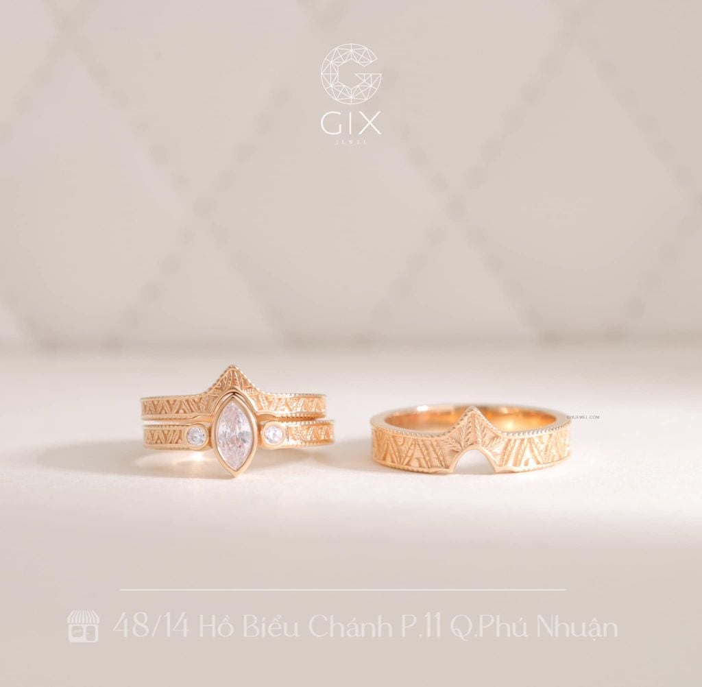 Nhẫn Cưới Cặp Vàng 18k Hình Vương Miện Đẹp Gix Jewel - GCR25050004