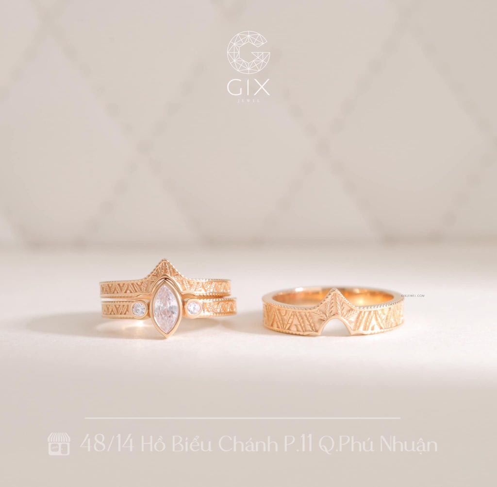 Nhẫn Cưới Vàng 14k Vương Miện Đẹp Đính Kim Cương Gix Jewel - GCR25050004