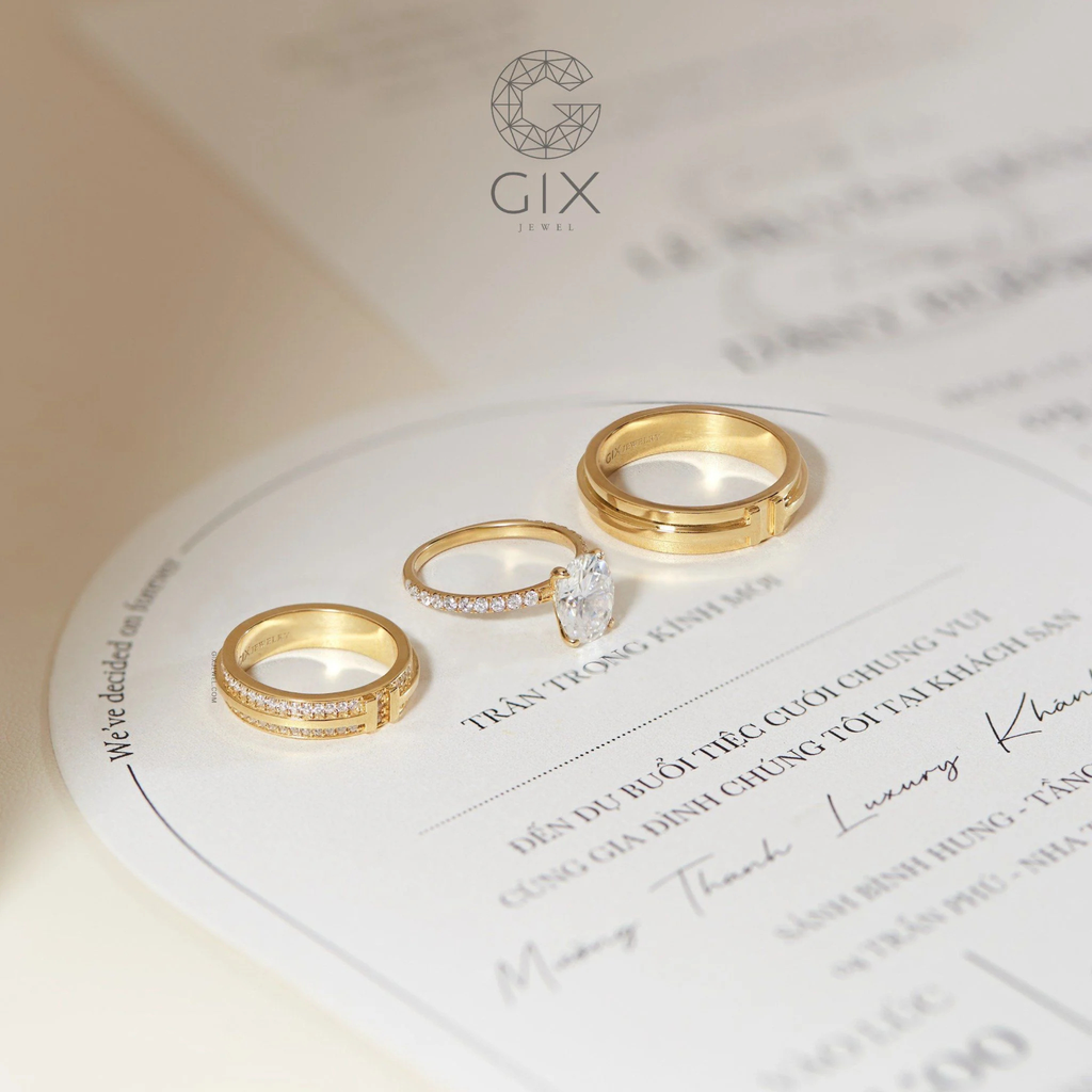  Nhẫn cưới luxury thiết kế riêng vàng tây đính kim cương cao cấp Gix Jewel 