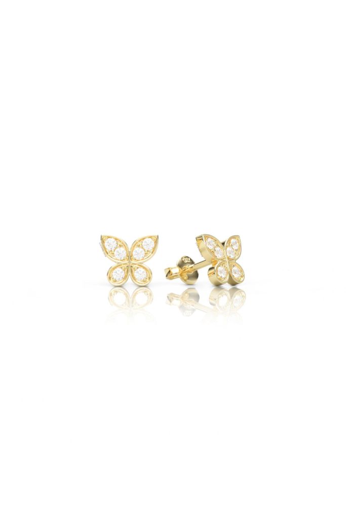  Hoa tai vàng trắng bạc ý 925 đẹp hình bướm đính kim cương tấm Gix Jewel 