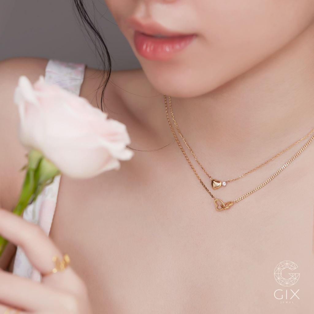  Dây chuyền vàng 18k nữ hình trái tim kiểu mới sợi nhuyễn thiết kế thời trang Gix 