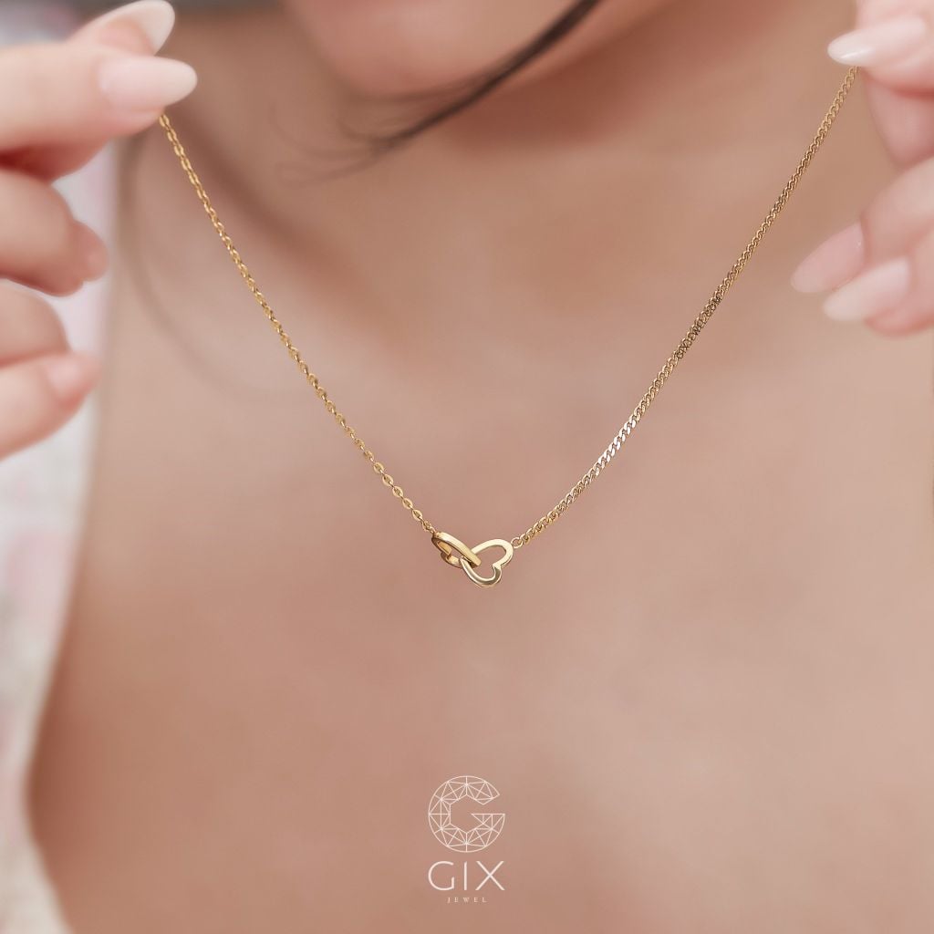  Dây chuyền vàng 18k nữ hình trái tim kiểu mới sợi nhuyễn thiết kế thời trang Gix 