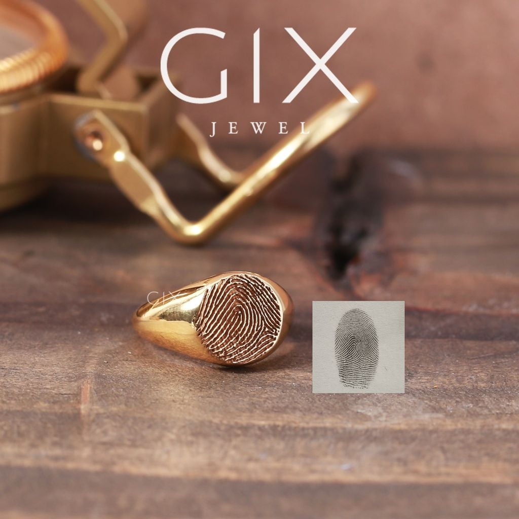 Nhẫn signet vàng 18k mạ bạc 925 khắc vân tay chữ đẹp Gix Jewel