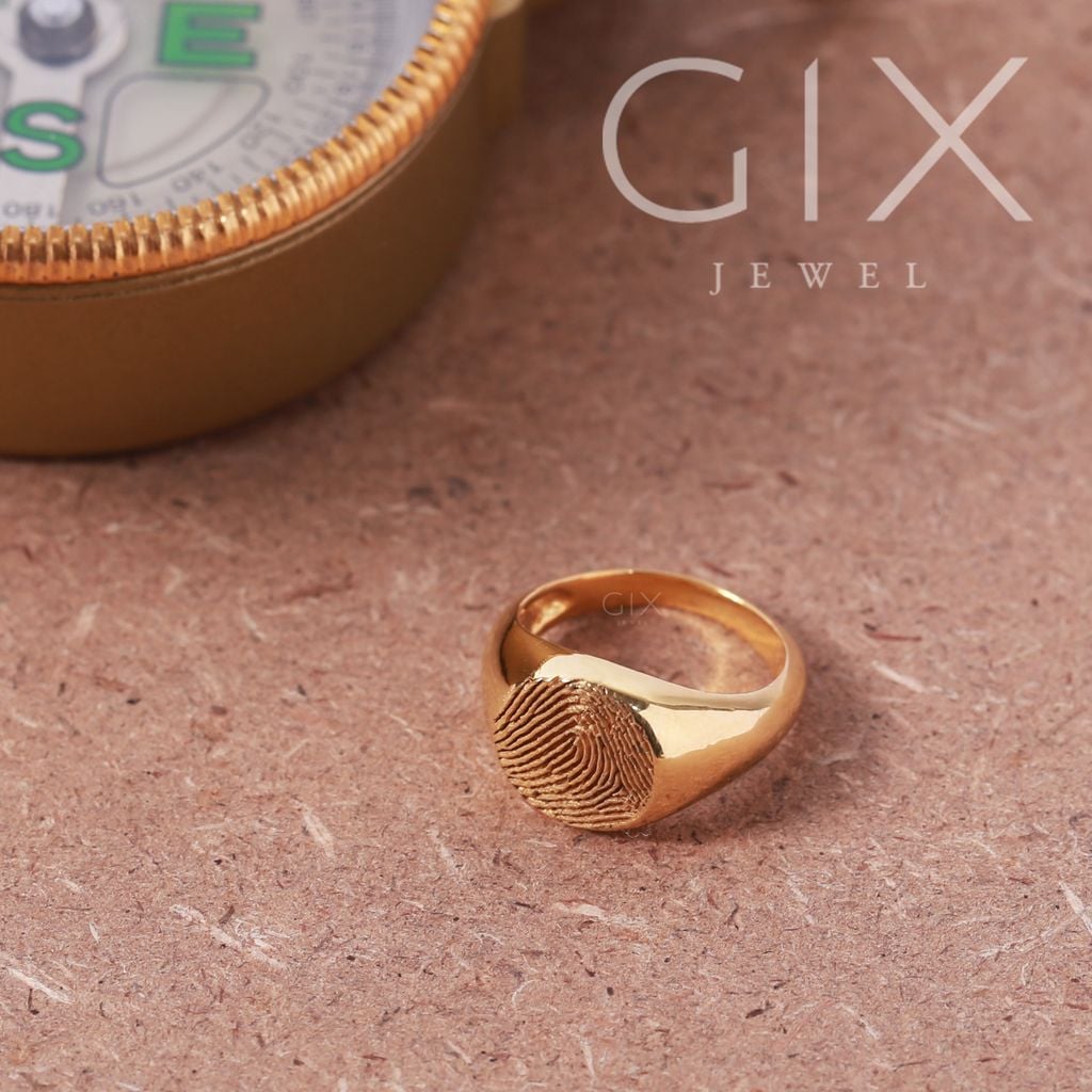 Nhẫn signet vàng 18k mạ bạc 925 khắc vân tay chữ đẹp Gix Jewel