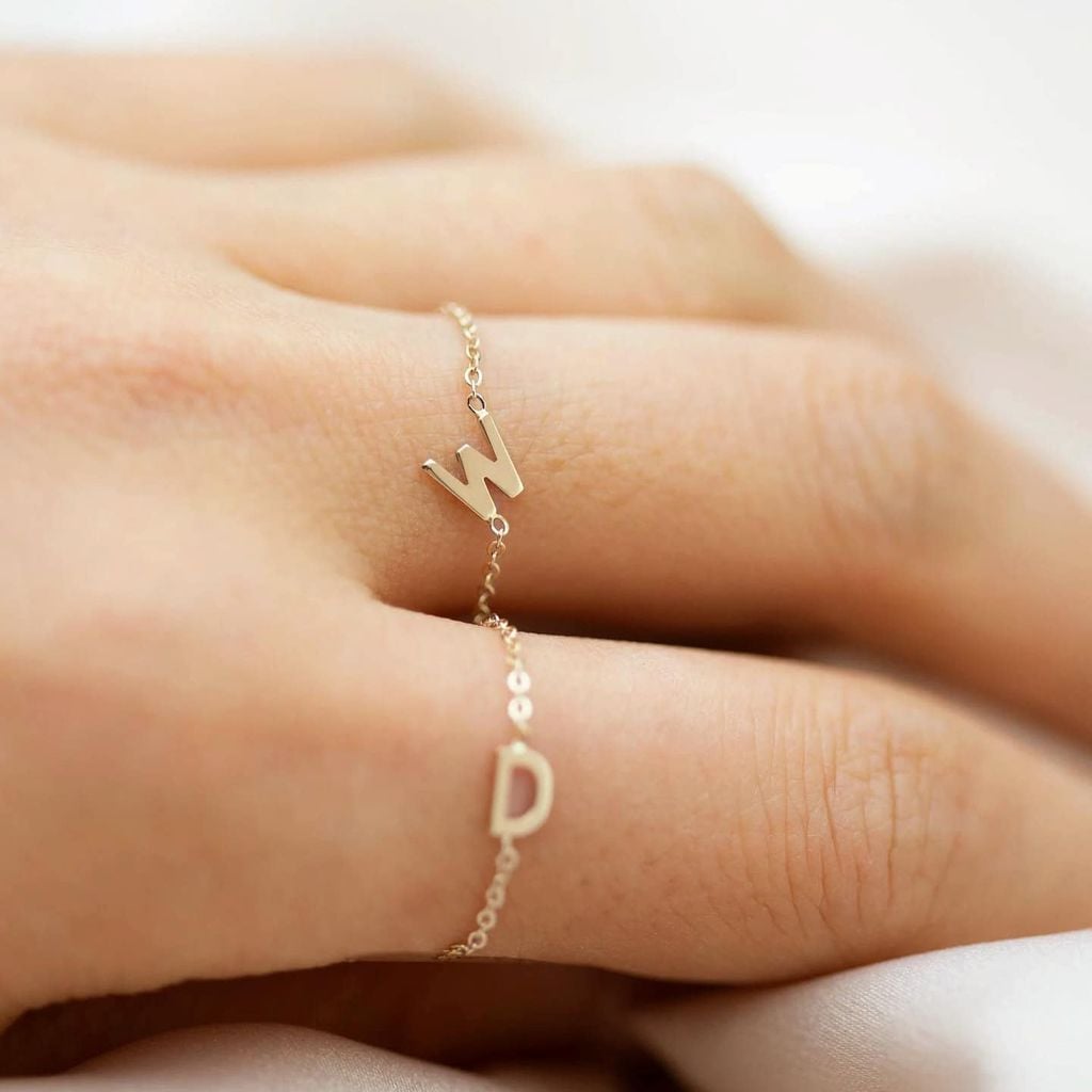 Nhẫn Bạc Mạ Vàng Nữ Chữ Cái Bạc S925 Phối Xích Gix Jewel