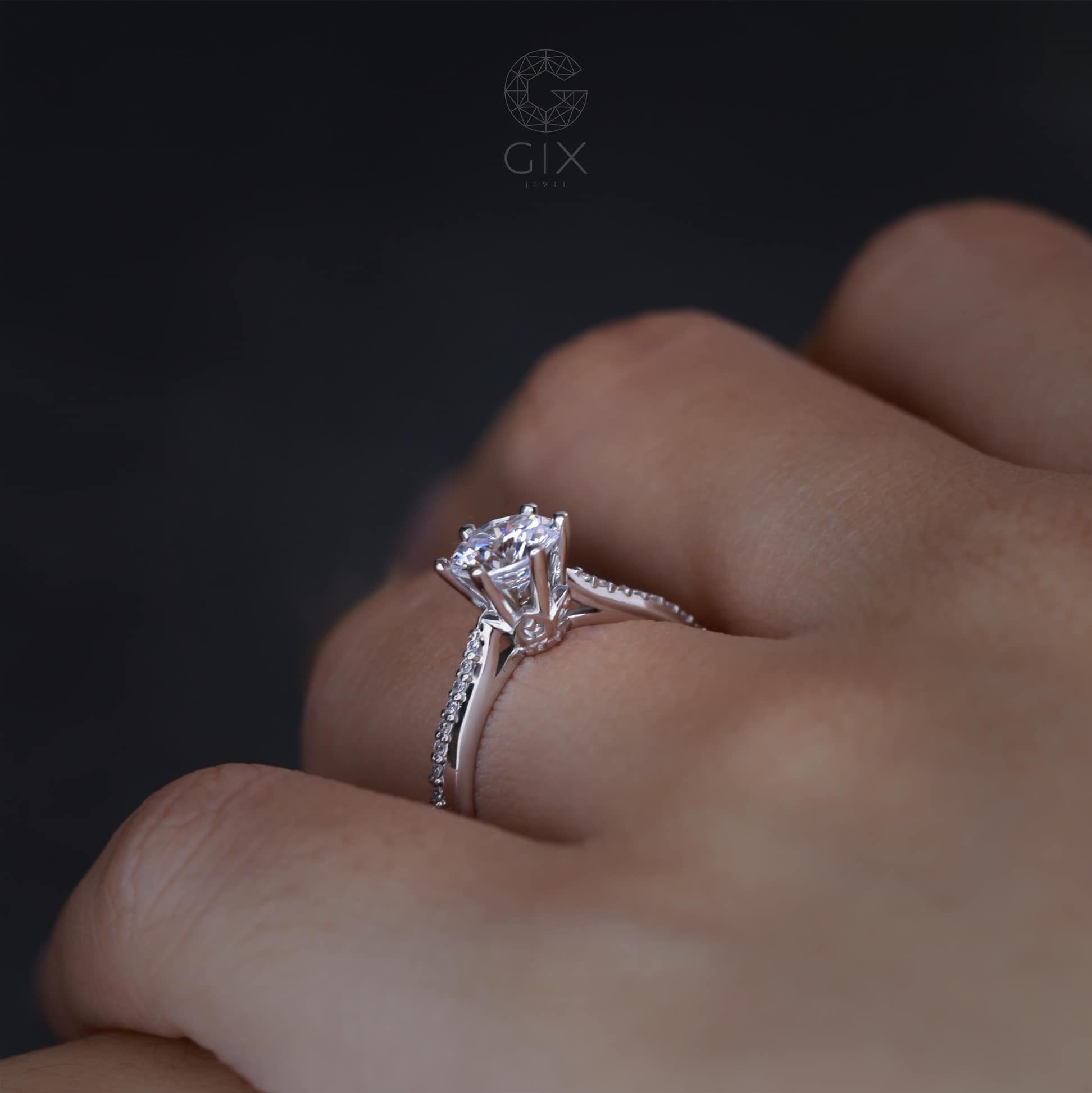  Nhẫn Cầu Hôn Kim Cương Vàng Tây 18K Gix Jewel Bạc 925 Đính Kim Cương 