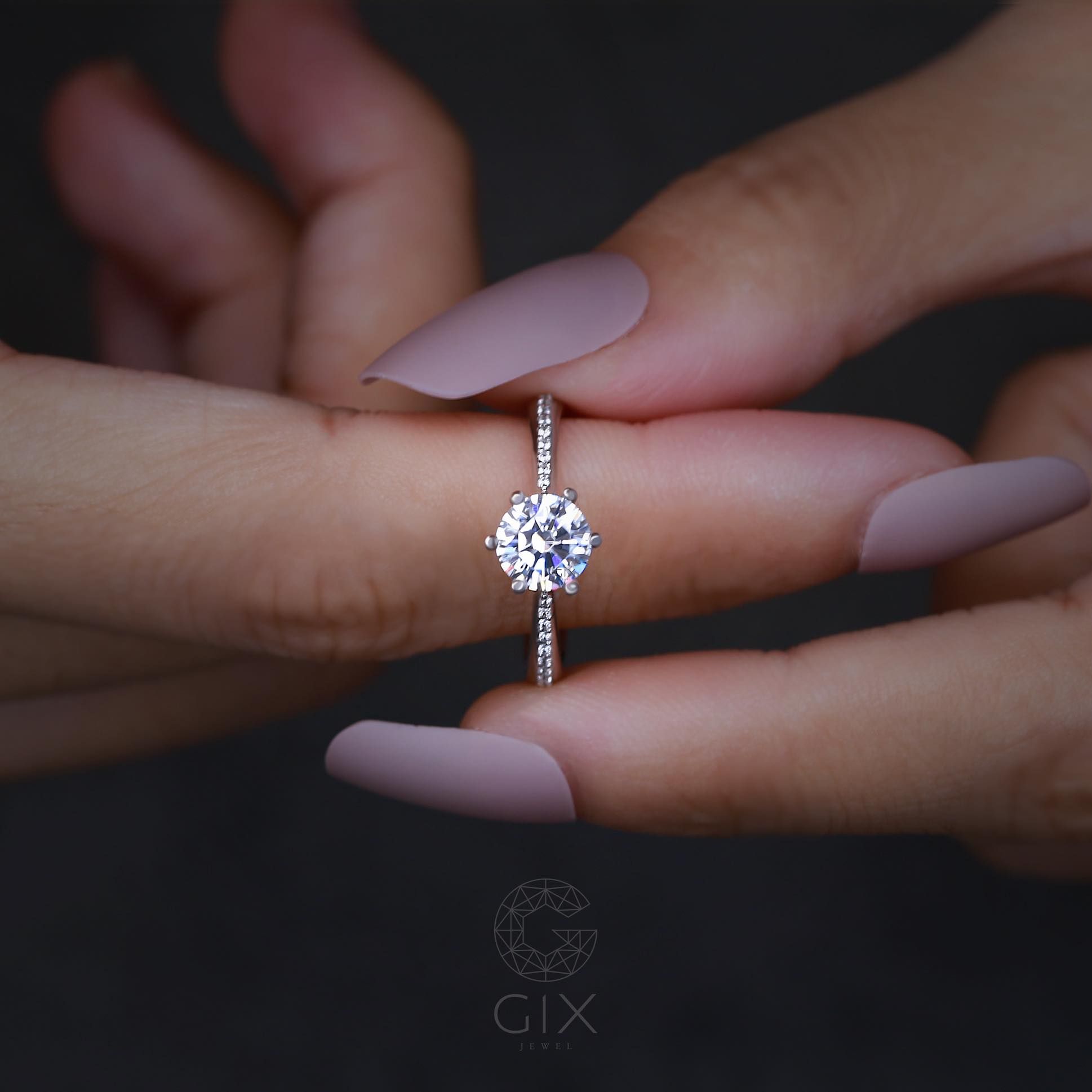  Nhẫn Cầu Hôn Kim Cương Vàng Tây 18K Gix Jewel Bạc 925 Đính Kim Cương 