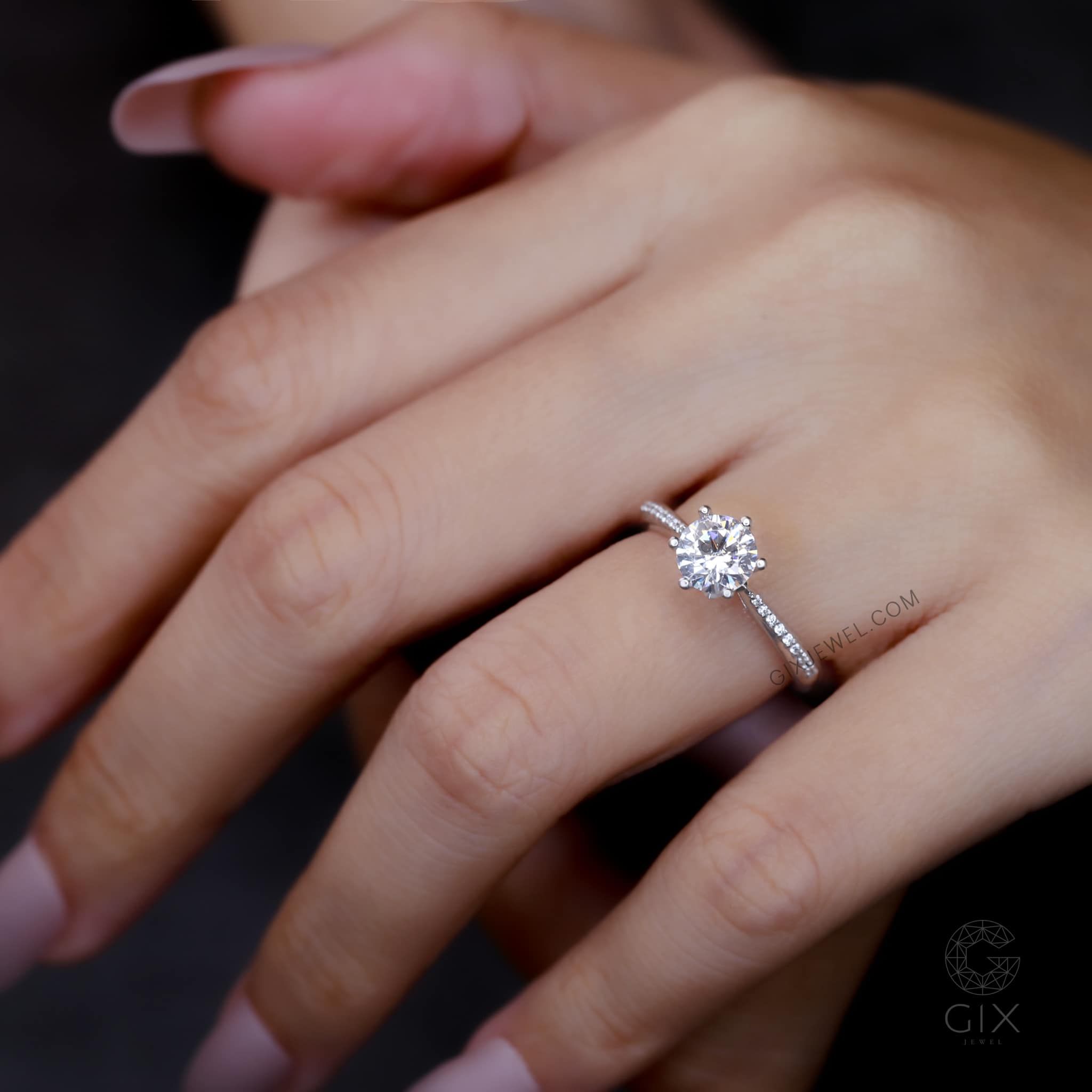  Nhẫn Cầu Hôn Kim Cương Vàng Tây 18K Gix Jewel Bạc 925 Đính Kim Cương 