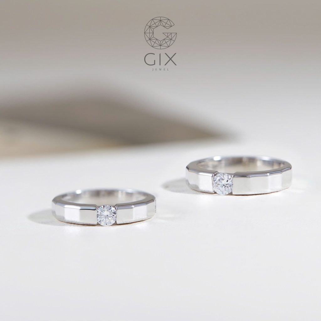 Nhẫn cưới vàng 610 ghép đôi đính kim cương Gix Jewel - GCR25050119