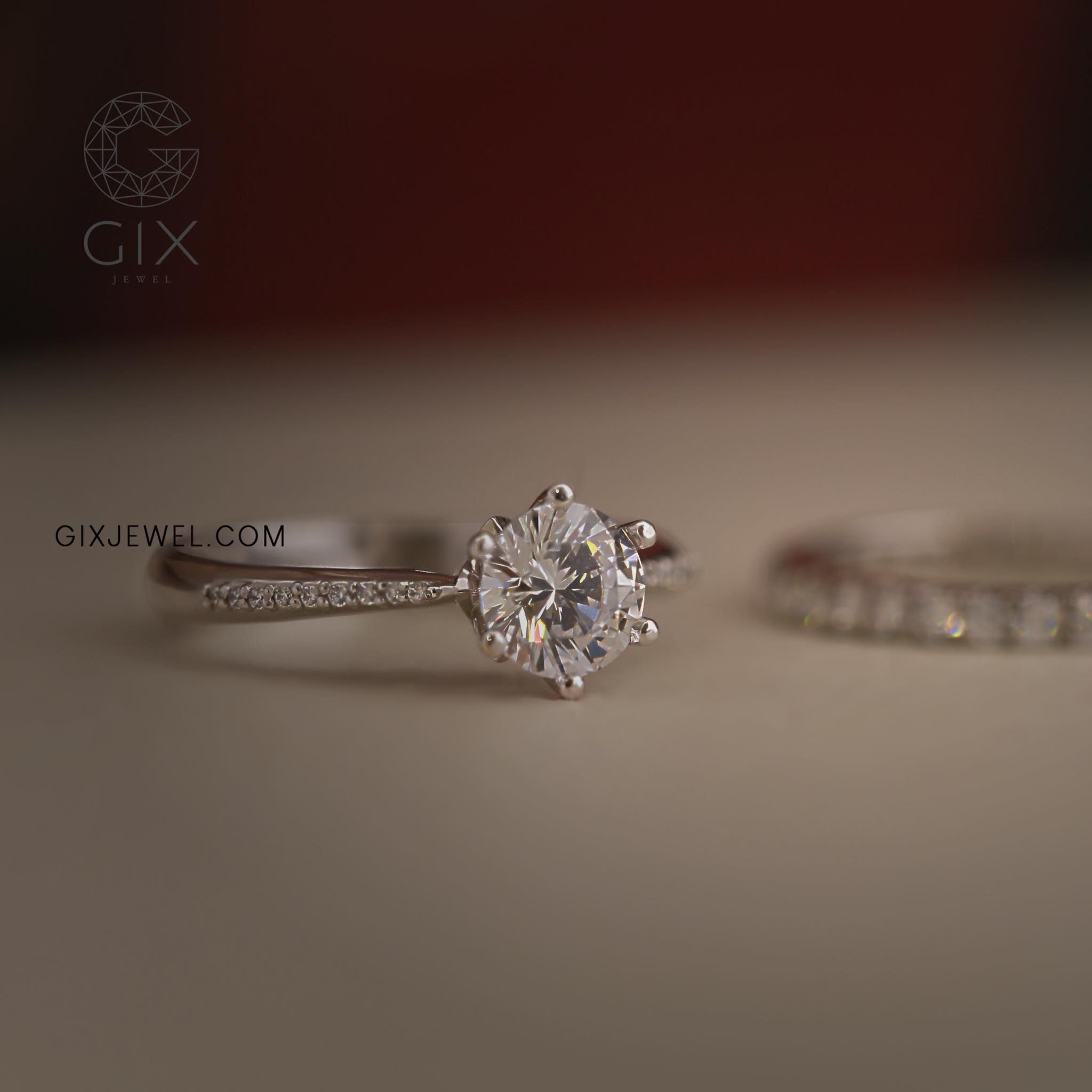 Nhẫn Cầu Hôn Kim Cương Vàng Tây 18K Gix Jewel Bạc 925 Đính Kim Cương 