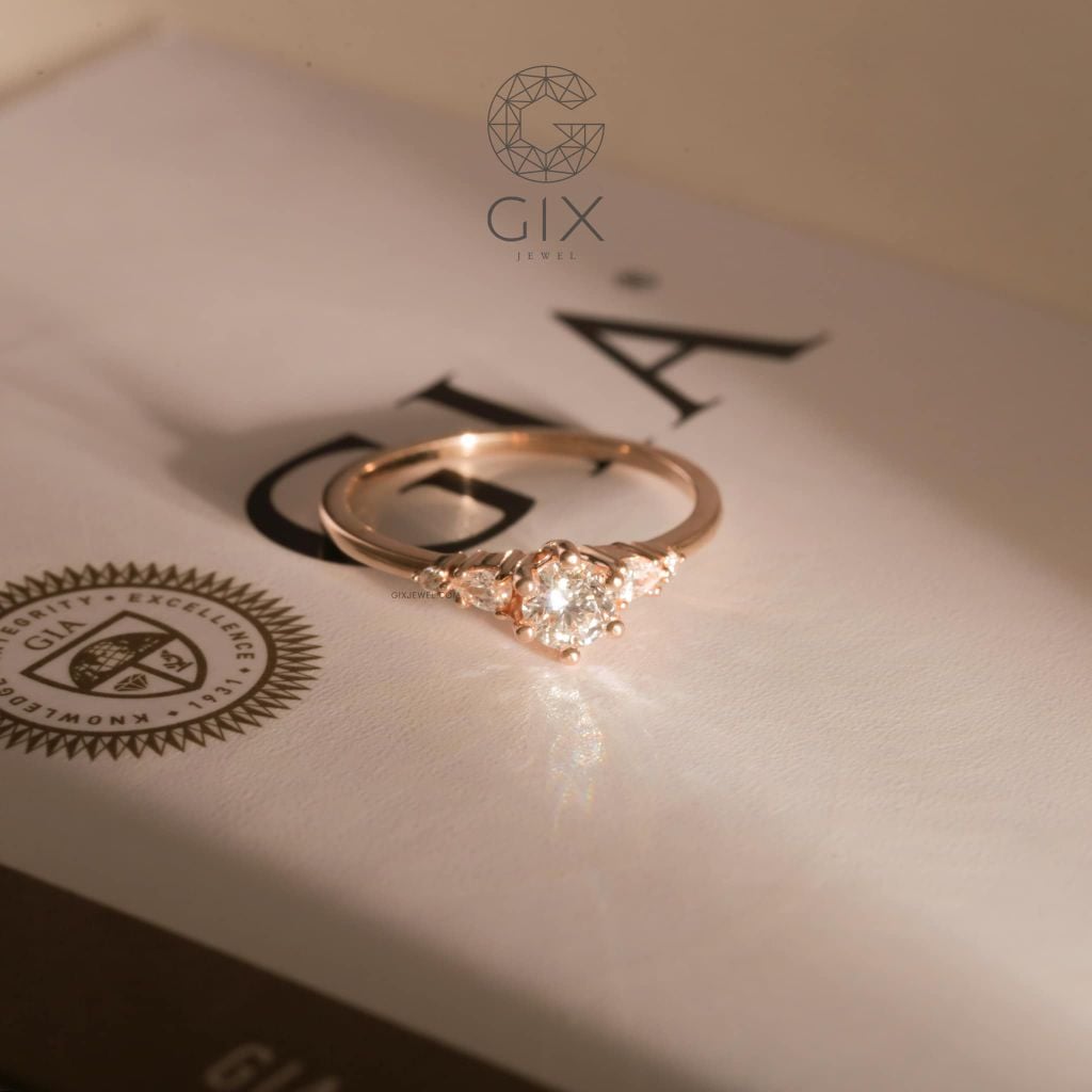 Nhẫn Kim Cương Cầu Hôn Bạn Gái Vàng Hồng Mạ Bạc 925 Kim Cương Round