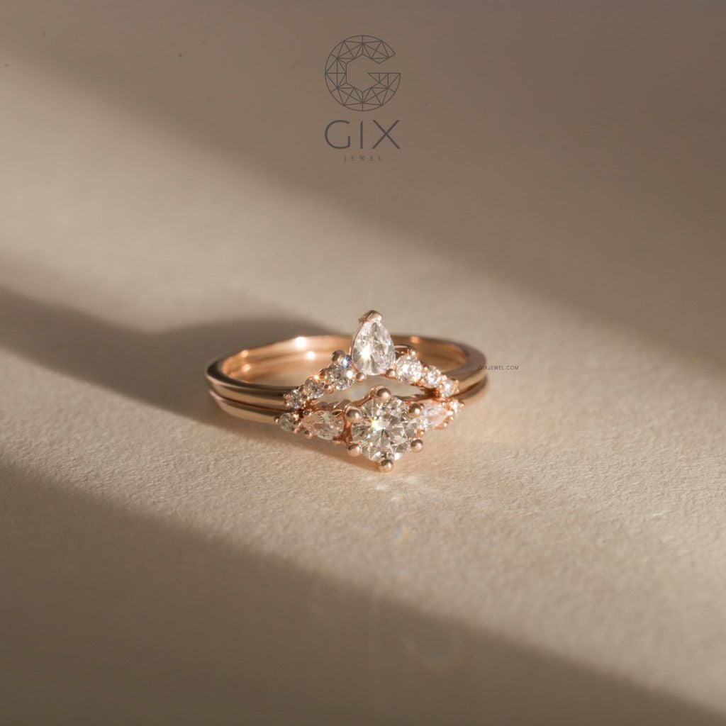 Nhẫn Kim Cương Cầu Hôn Bạn Gái Vàng Hồng Mạ Bạc 925 Kim Cương Round