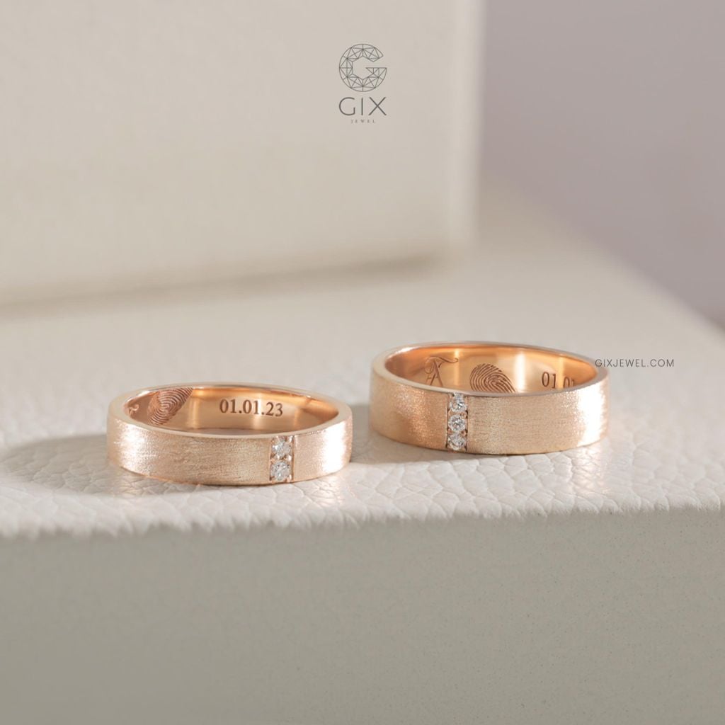  Nhẫn cưới đẹp vàng trắng ý 750 đính kim cương in dấu vân tay - Brionne | Gix Jewel 
