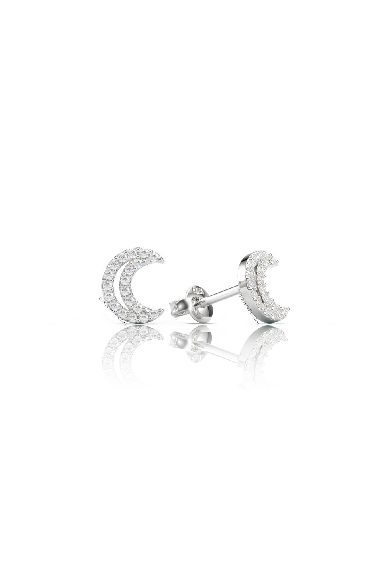  Khuyên tai vàng nữ bạc đẹp Gix Jewel mạ vàng trắng đính đá Moissanite mặt trăng 