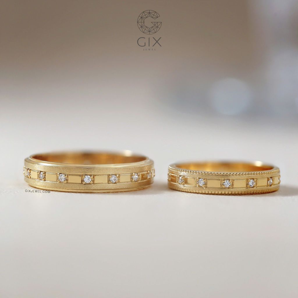 Nhẫn cưới vàng 610 kiểu mới đính kim cương tấm Gix - GCR25050065