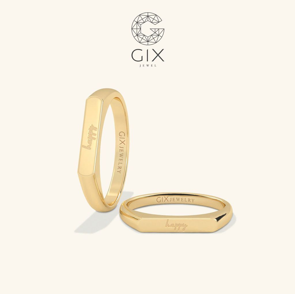 Nhẫn cưới vàng 14k khắc tên đính đá cao cấp - GCR25050081