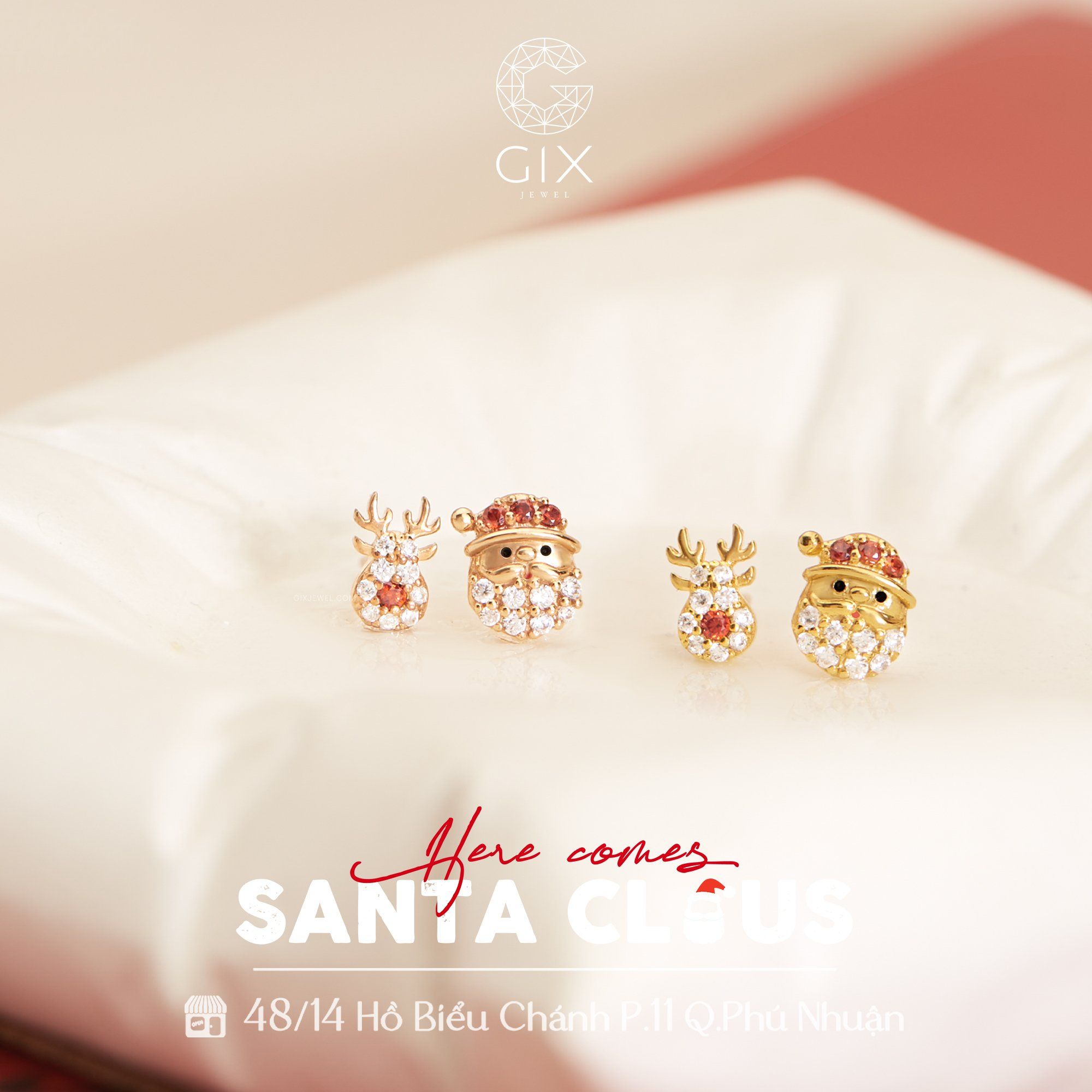  Bông Tai Cute Nữ Bạc Đẹp Mạ Vàng 18K Sang Trọng Hợp Giáng Sinh Gix 