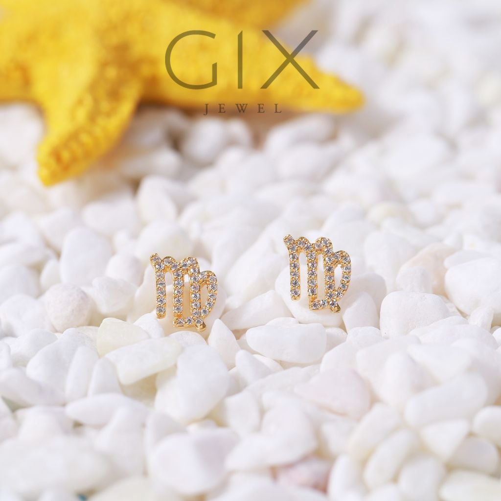  Khuyên tai vàng nữ bạc đẹp hình 12 cung hoàng đạo đính đá lấp lánh cá tính Gix 