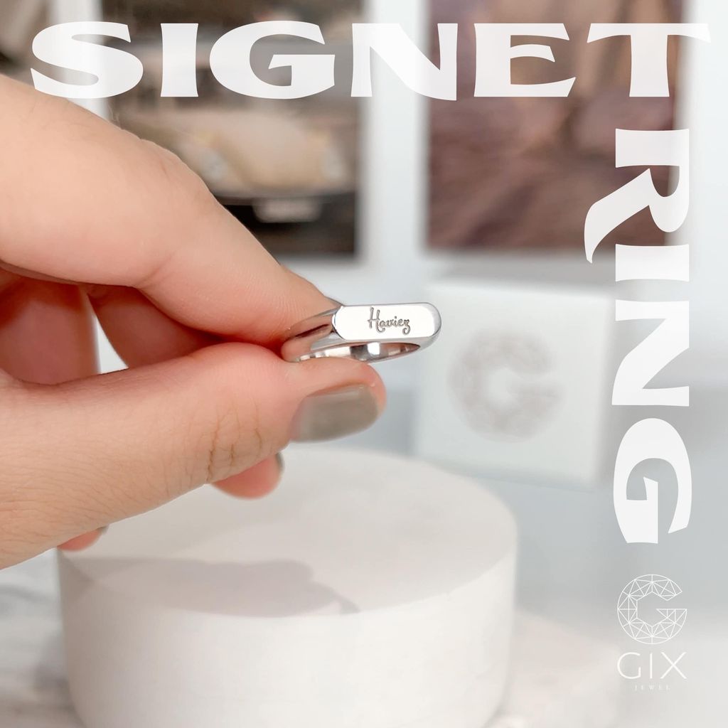 Nhẫn Signet Ring Bạc Nam Cao Cấp Gix Jewel Xi Bạch Kim Khắc Tên