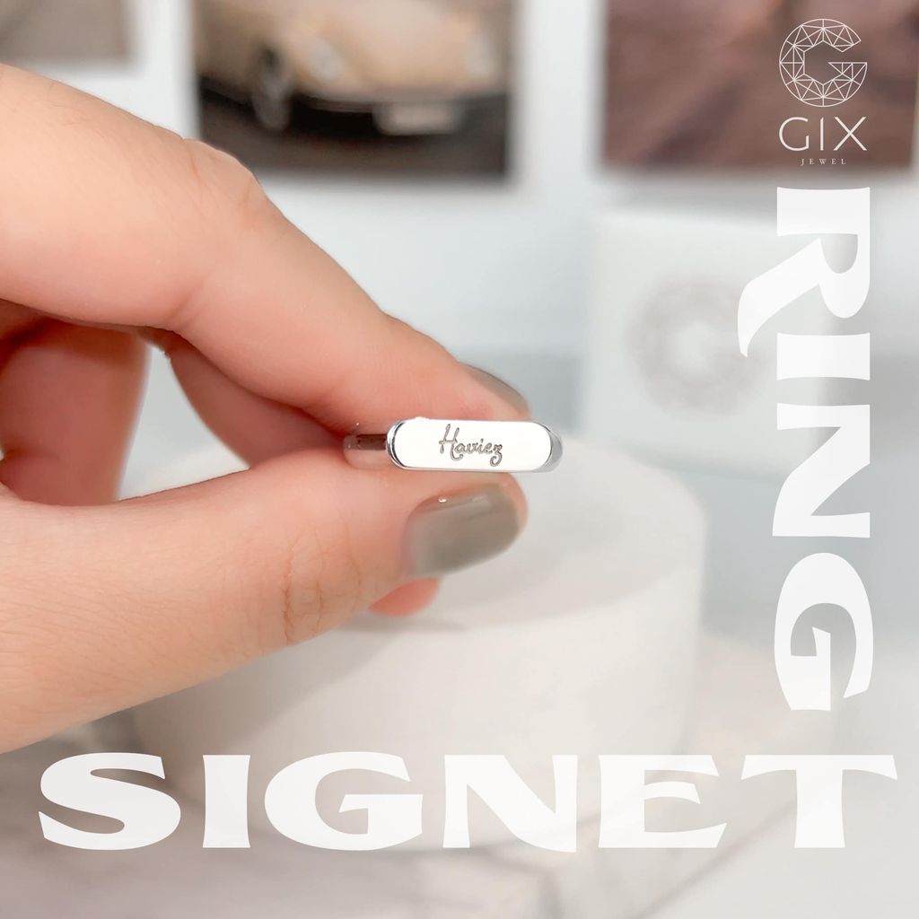 Nhẫn Signet Ring Bạc Nam Cao Cấp Gix Jewel Xi Bạch Kim Khắc Tên