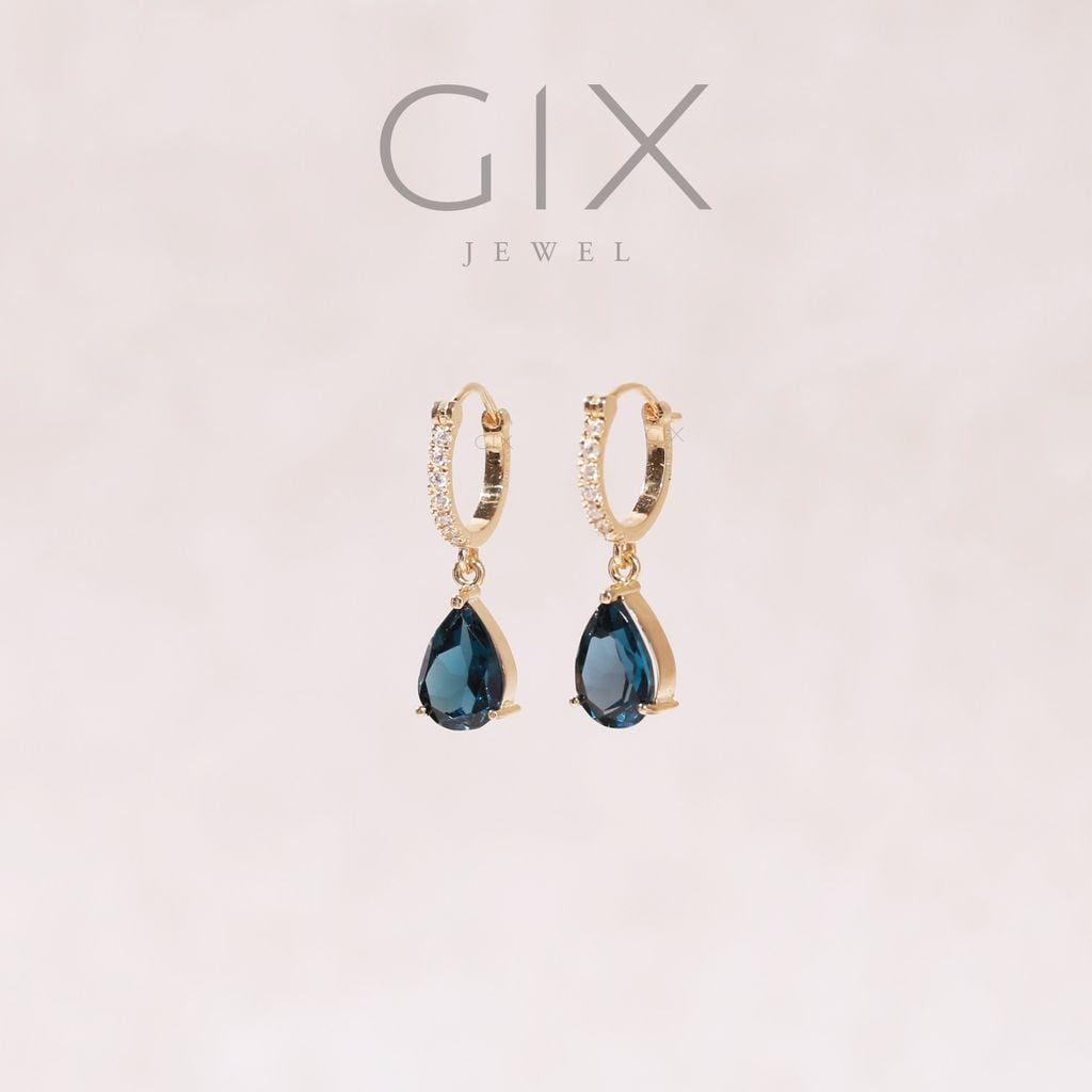  Bông tai cho mẹ khoen tròn vàng 18k tòng teng đá phong thuỷ topaz sang trọng Gix 