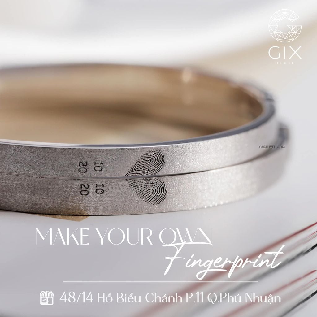  Vòng tay đôi khắc tên dạng cứng bạc mạ vàng 18k in kèm vân tay Gix 