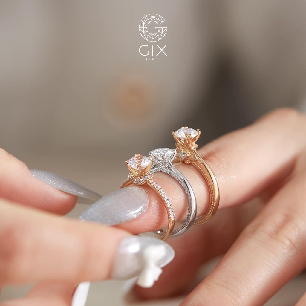 Nhẫn Kim Cương Cầu Hôn Đẹp Vàng Hồng 18K Tặng Bạn Gái Gix Jewelry
