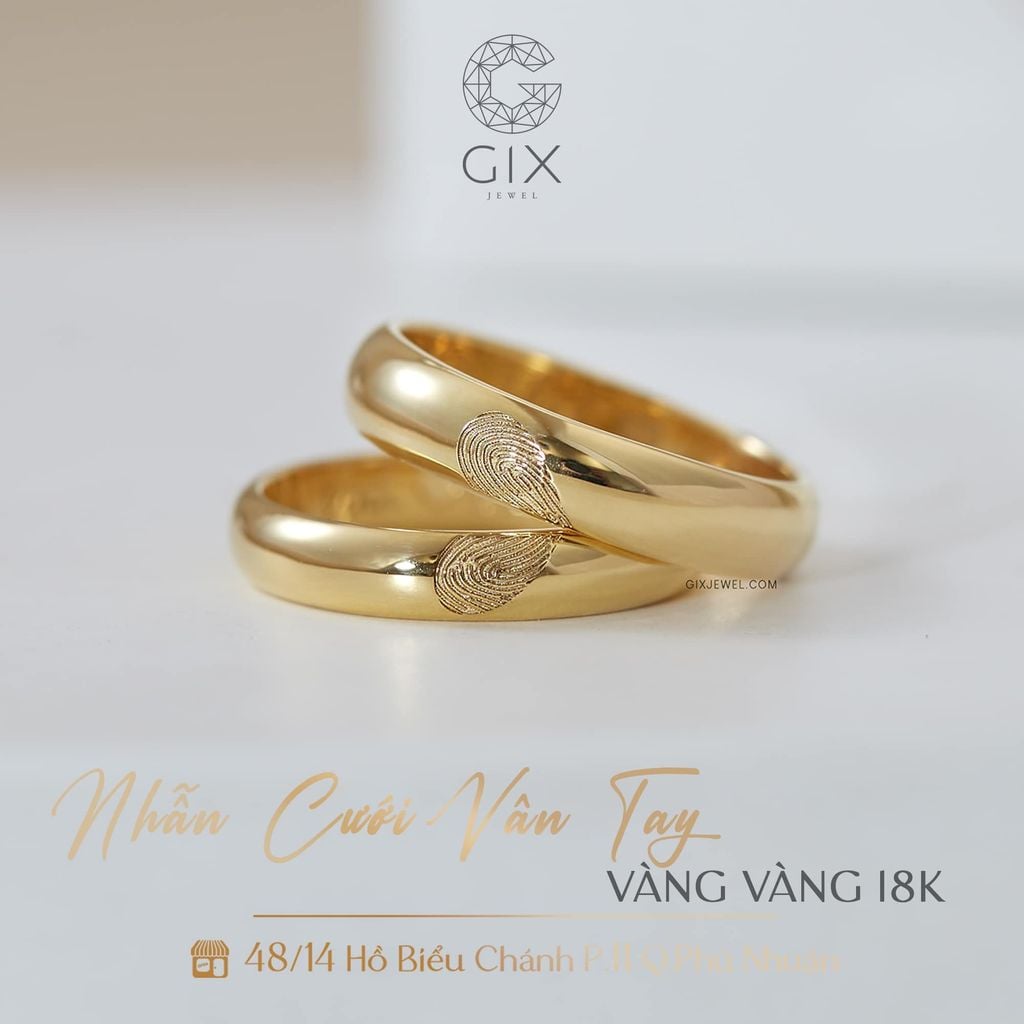 Nhẫn cưới khắc dấu vân tay thiết kế đẹp bản vuông vàng 18k Gix Jewel