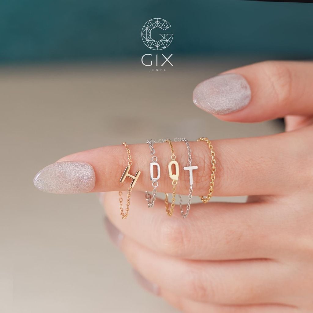 Nhẫn Bạc Mạ Vàng Nữ Chữ Cái Bạc S925 Phối Xích Gix Jewel