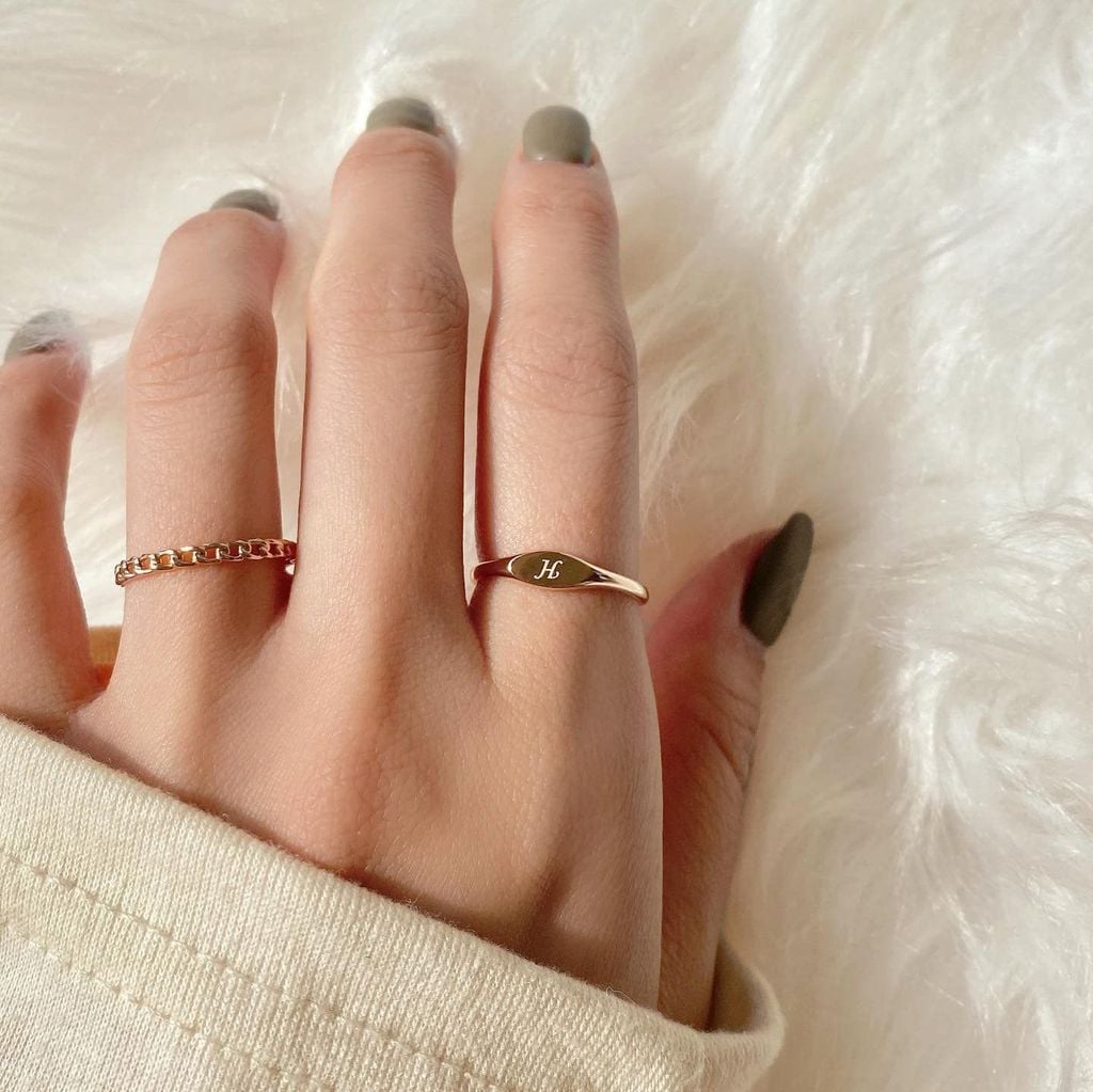  Nhẫn signet ring nữ bạc ta Gix Jewel mạ vàng đẹp khắc chữ 