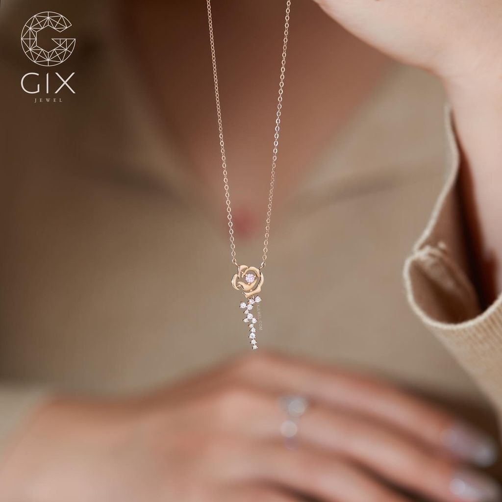 Mặt Dây Chuyền Hình Hoa Hồng Vàng 18k Bạc s925 Đính Đá CZ Gix Jewel