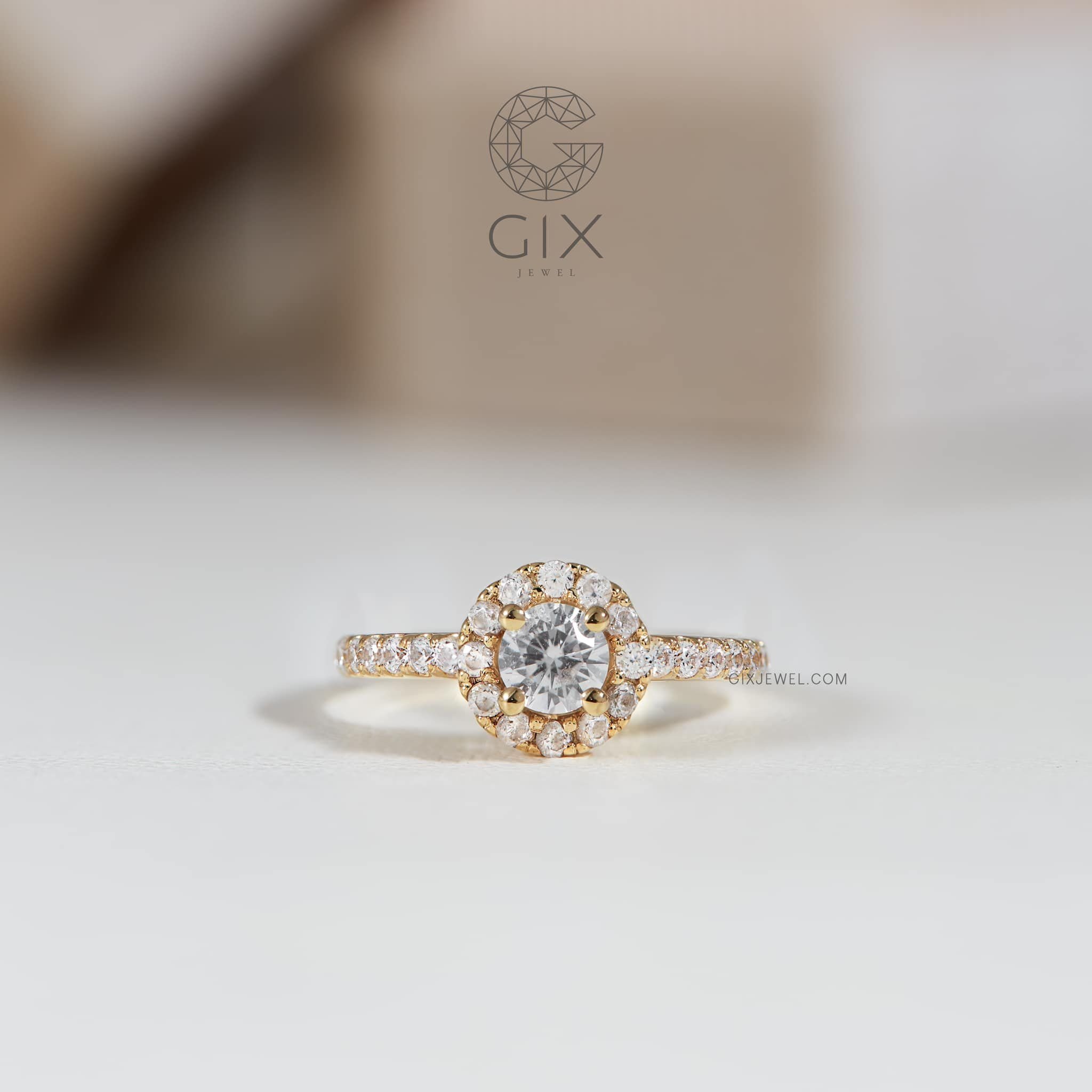  Nhẫn cầu hôn Halo bạc mạ vàng hồng 18k đơn giản đính kim cương nhân tạo Gix Jewelry 