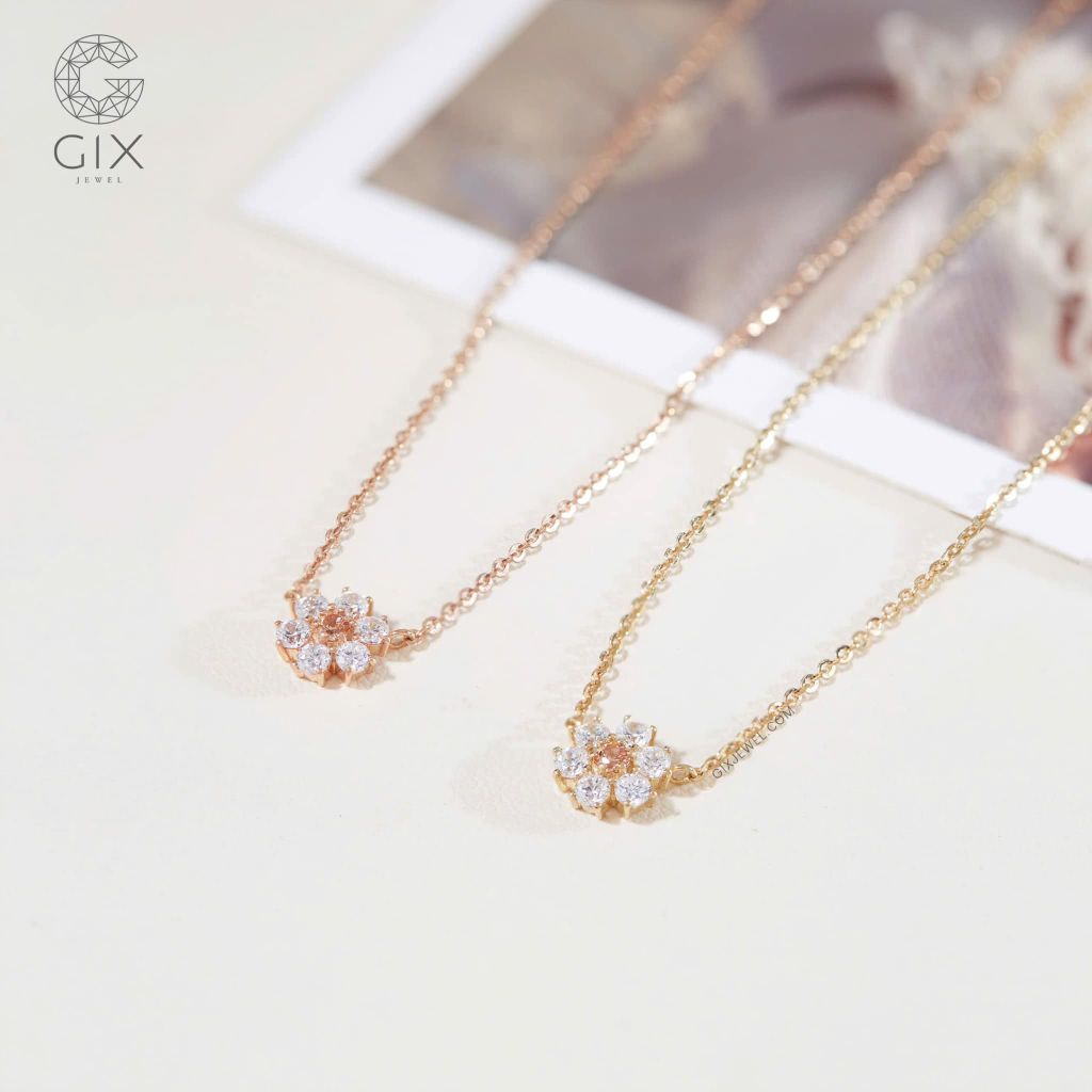  Vòng cổ hoa 4 cánh vàng tây nữ đính đá đeo ôm sát thời trang GixJewelry 