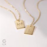  Dây chuyền đôi vàng 18k khắc tên theo yêu cầu sợi chữ cong hình chữ nhật Gix 