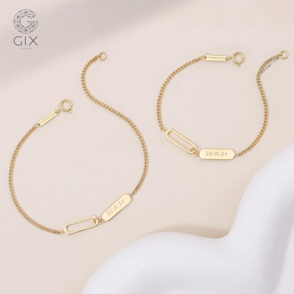  Vòng tay nam nữ mắc xích vàng 18k bạc thật đeo đôi khắc tên handmade Gix Jewel 