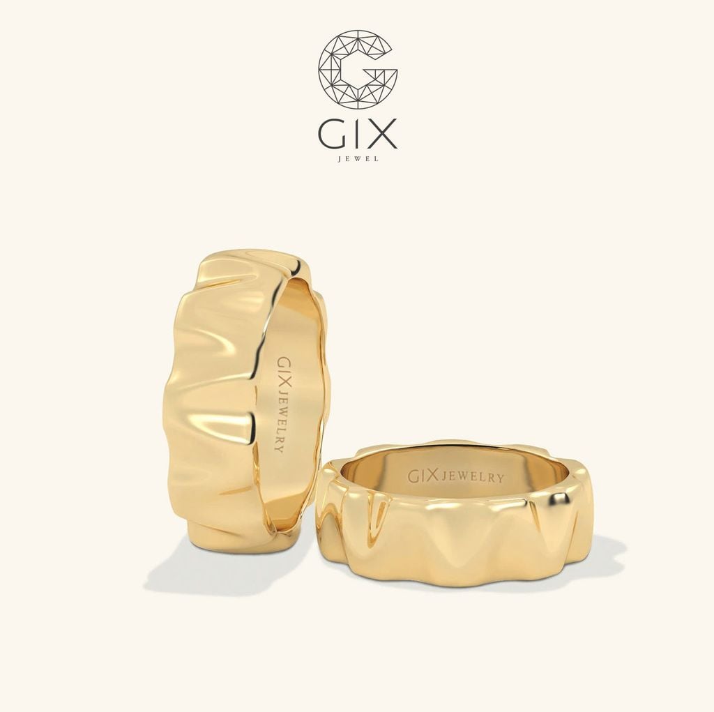 Nhẫn cưới vàng 14k bản to khắc hoa văn - GCR25050076