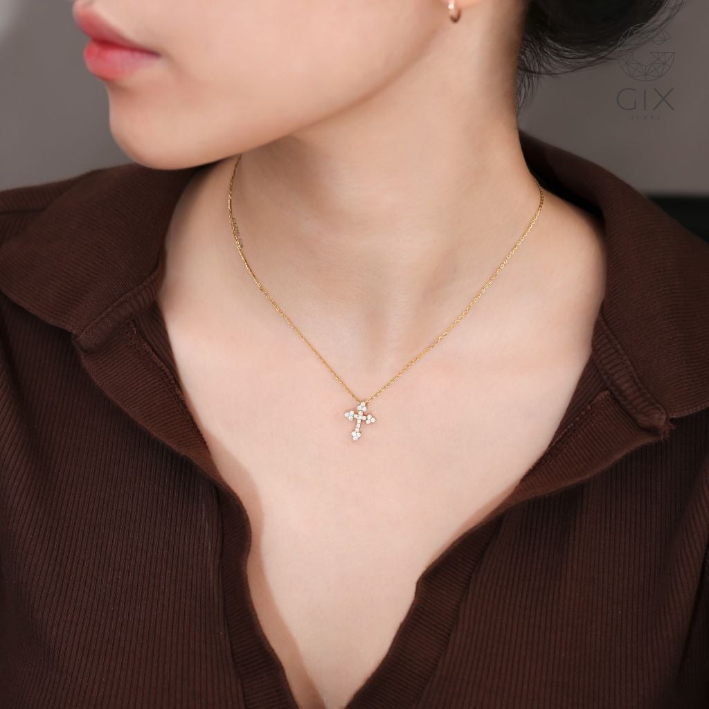  Dây chuyền thánh giá bạc vàng 18k cho nam nữ đính kim cương nhân tạo cao cấp Gix Jewelry 