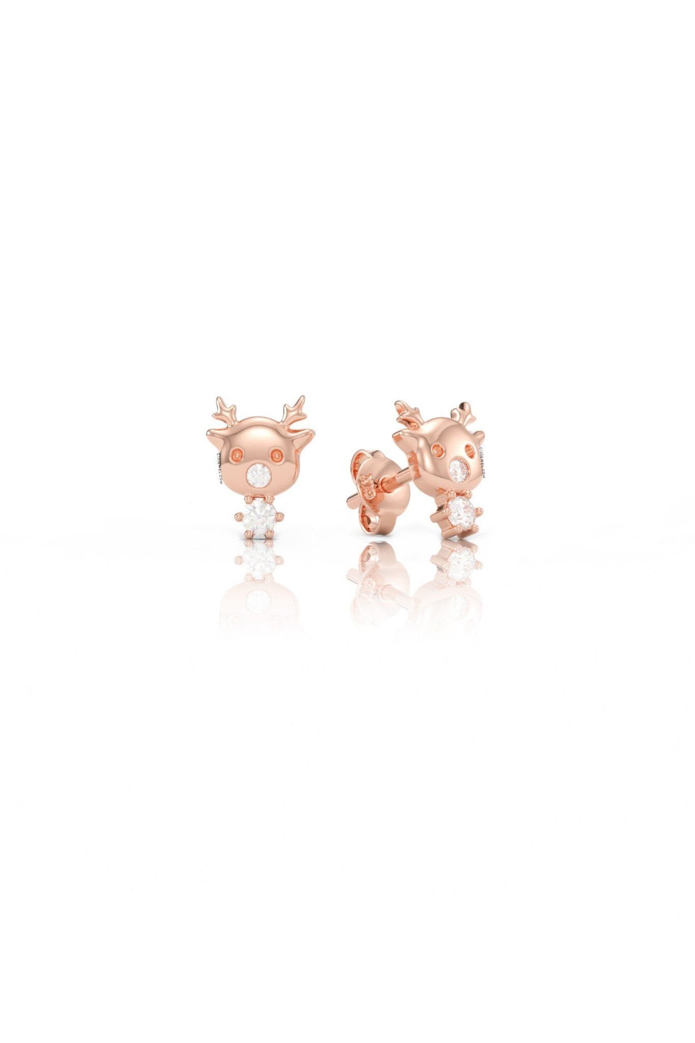  Bông tai vàng nữ 18k bạc đẹp hình hươu đính hột nhỏ đeo ôm vành tai Gixjewel 