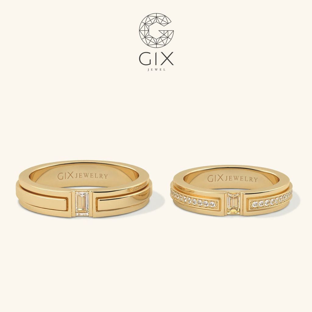 Nhẫn cưới mới nhất thiết kế riêng bạch kim full kim cương khắc chữ Gix