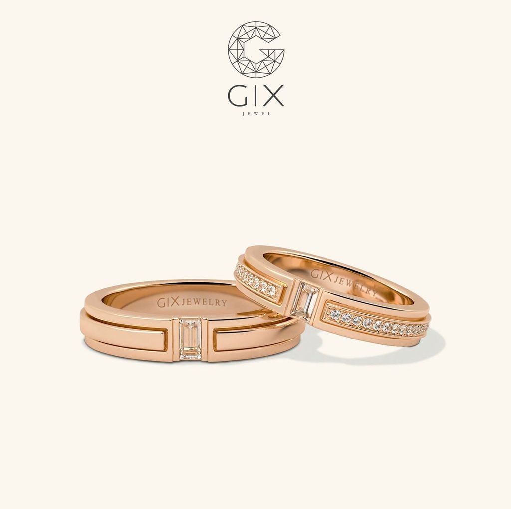 Nhẫn cưới vàng 10k đính kim cương khắc hoa văn Gix - GCR25050067