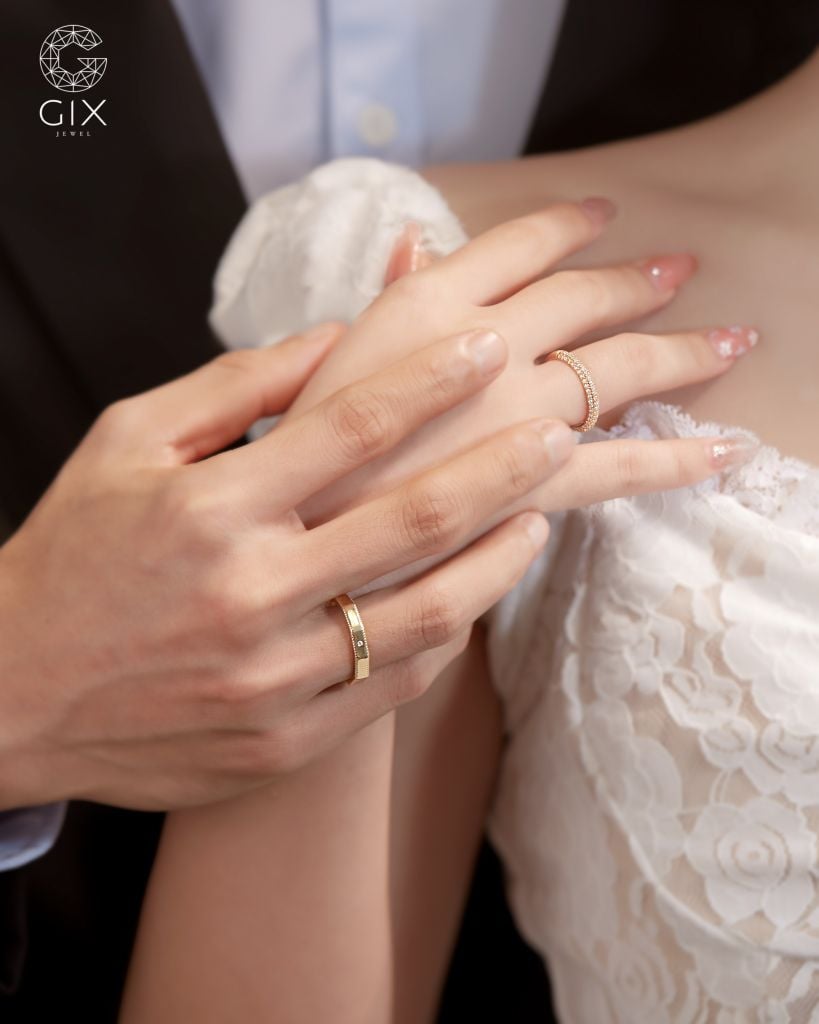  Nhẫn cưới đơn giản đẹp thiết kế riêng vàng trắng 18k đính kim cương moissanite cao cấp 