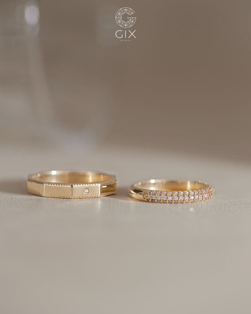  Nhẫn cưới đơn giản đẹp thiết kế riêng vàng trắng 18k đính kim cương moissanite cao cấp 