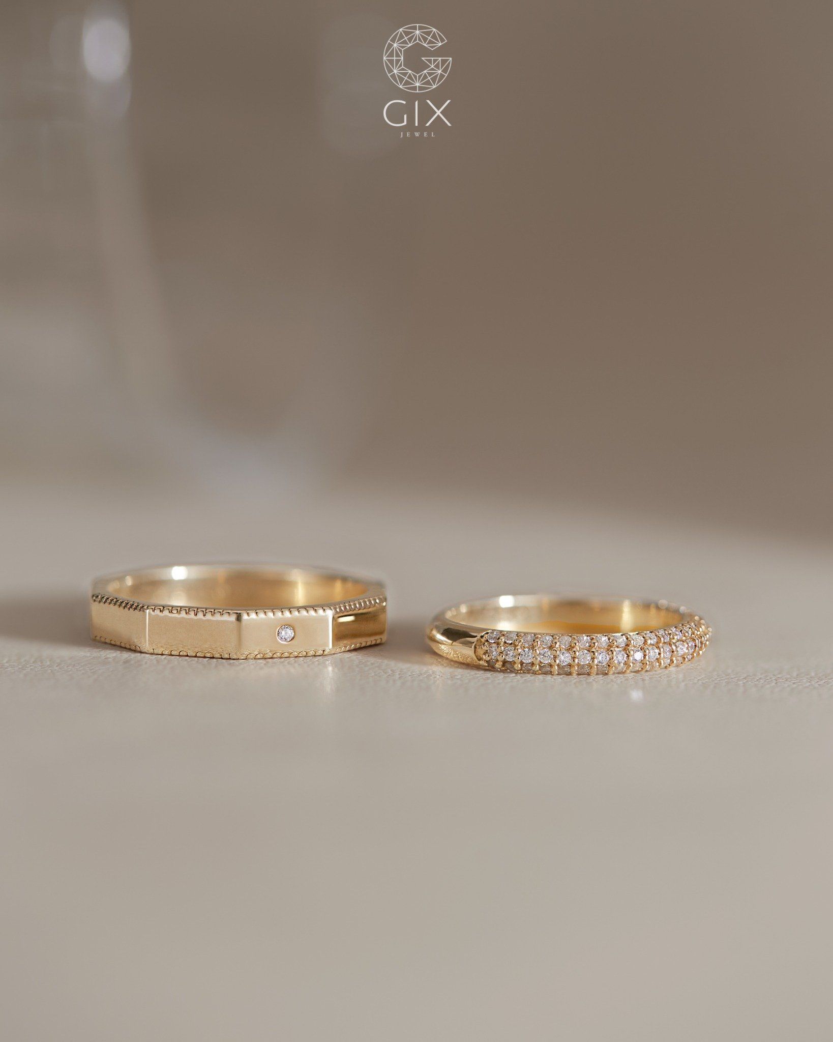  Nhẫn cưới vàng 14k đơn giản đẹp đính kim cương Moissanite Gix - GCR25050101 