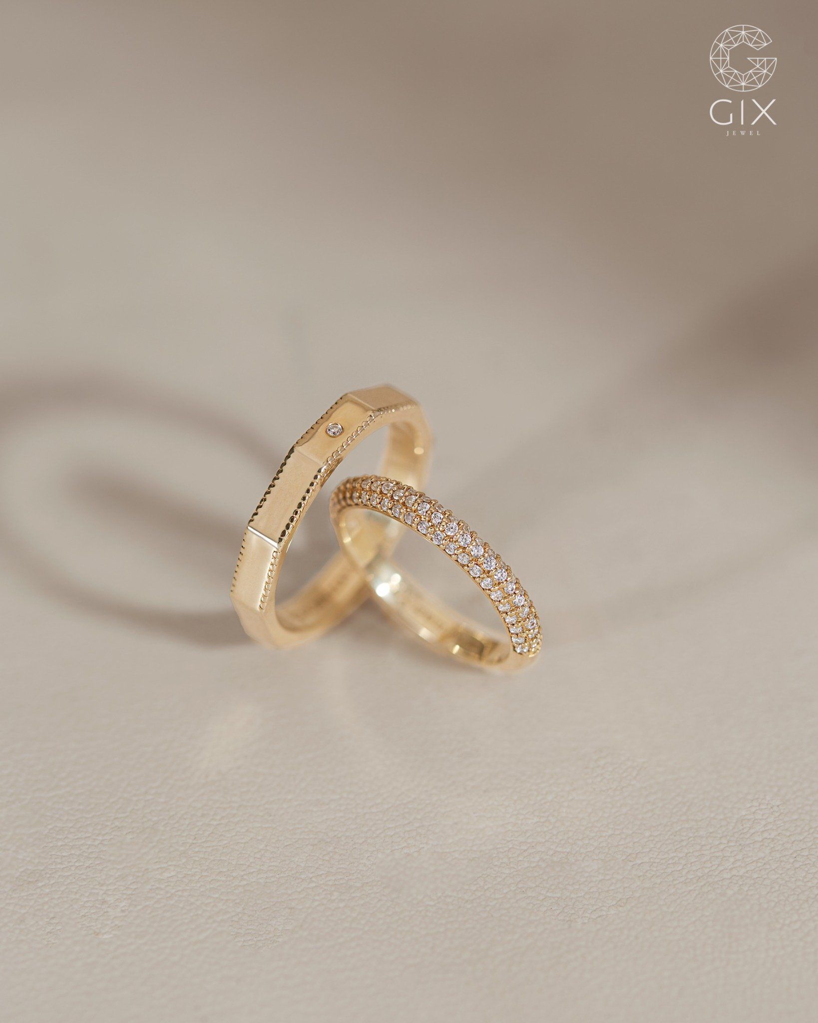  Nhẫn cưới đơn giản đẹp thiết kế riêng vàng trắng 18k đính kim cương moissanite cao cấp 