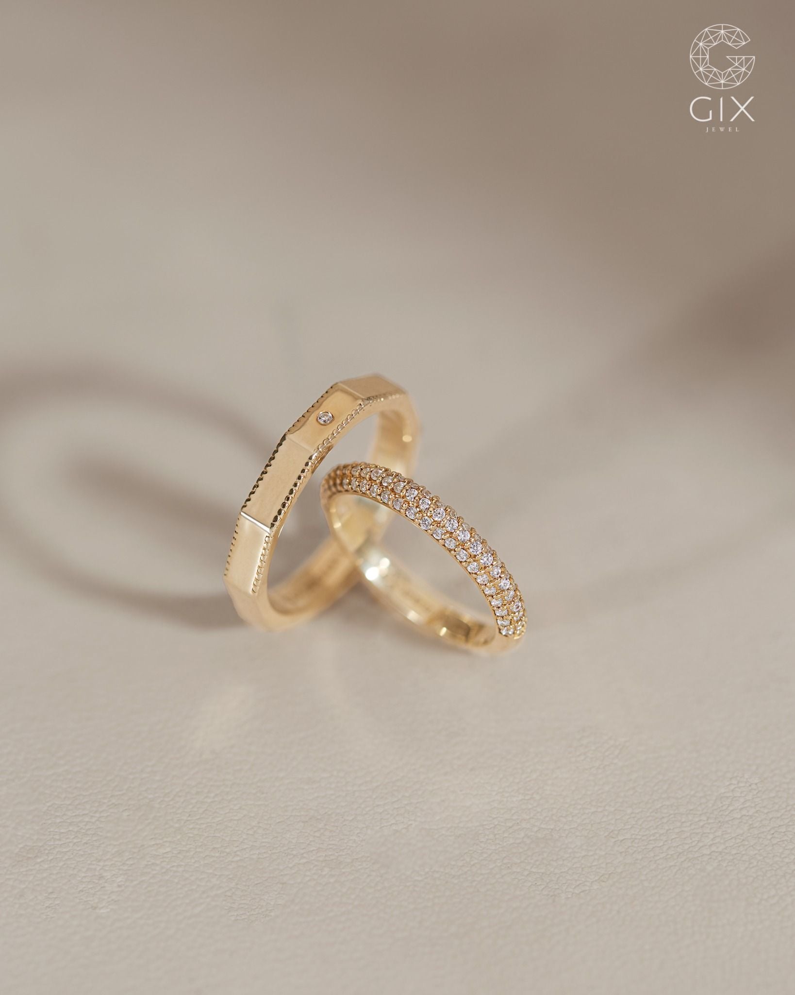 Nhẫn cưới vàng 18k đơn giản đẹp đính kim cương Moissanite Gix - GCR25050101 