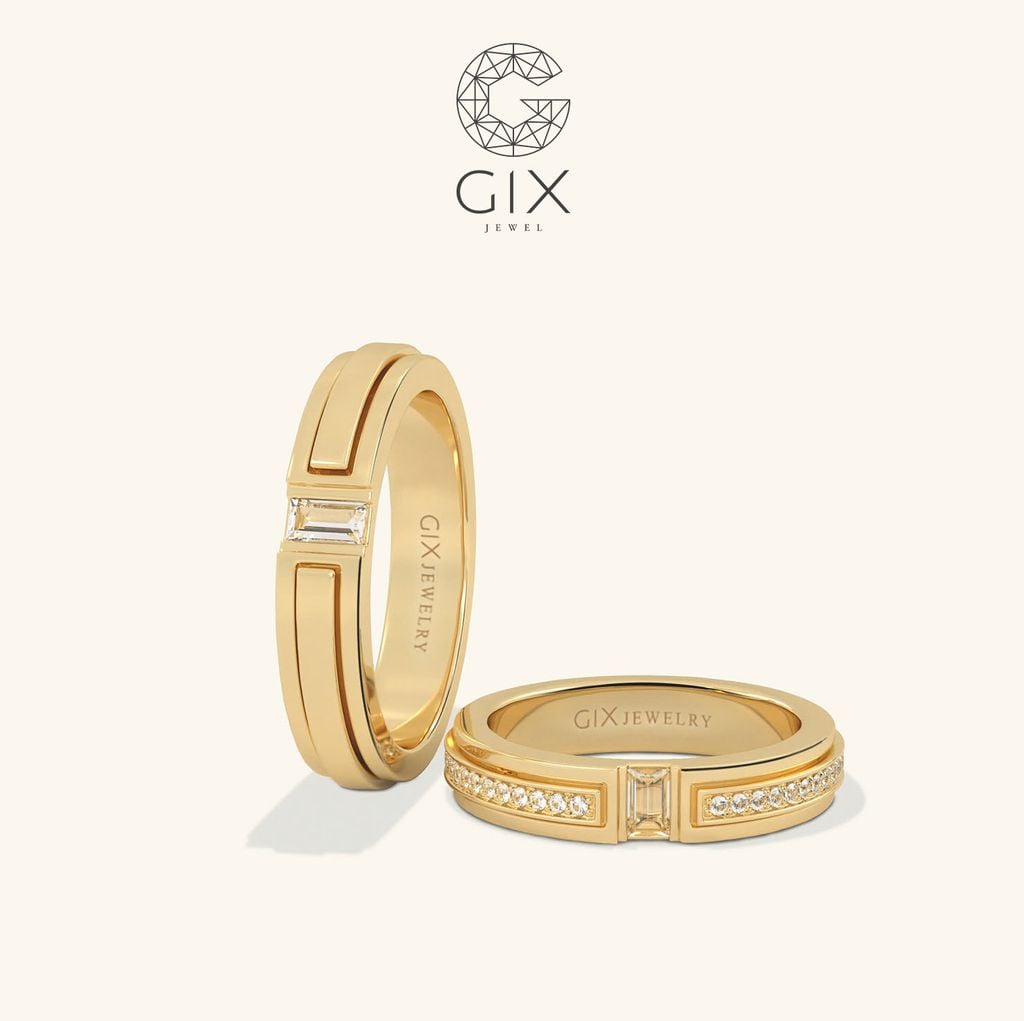 Nhẫn cưới mới nhất thiết kế riêng bạch kim full kim cương khắc chữ Gix