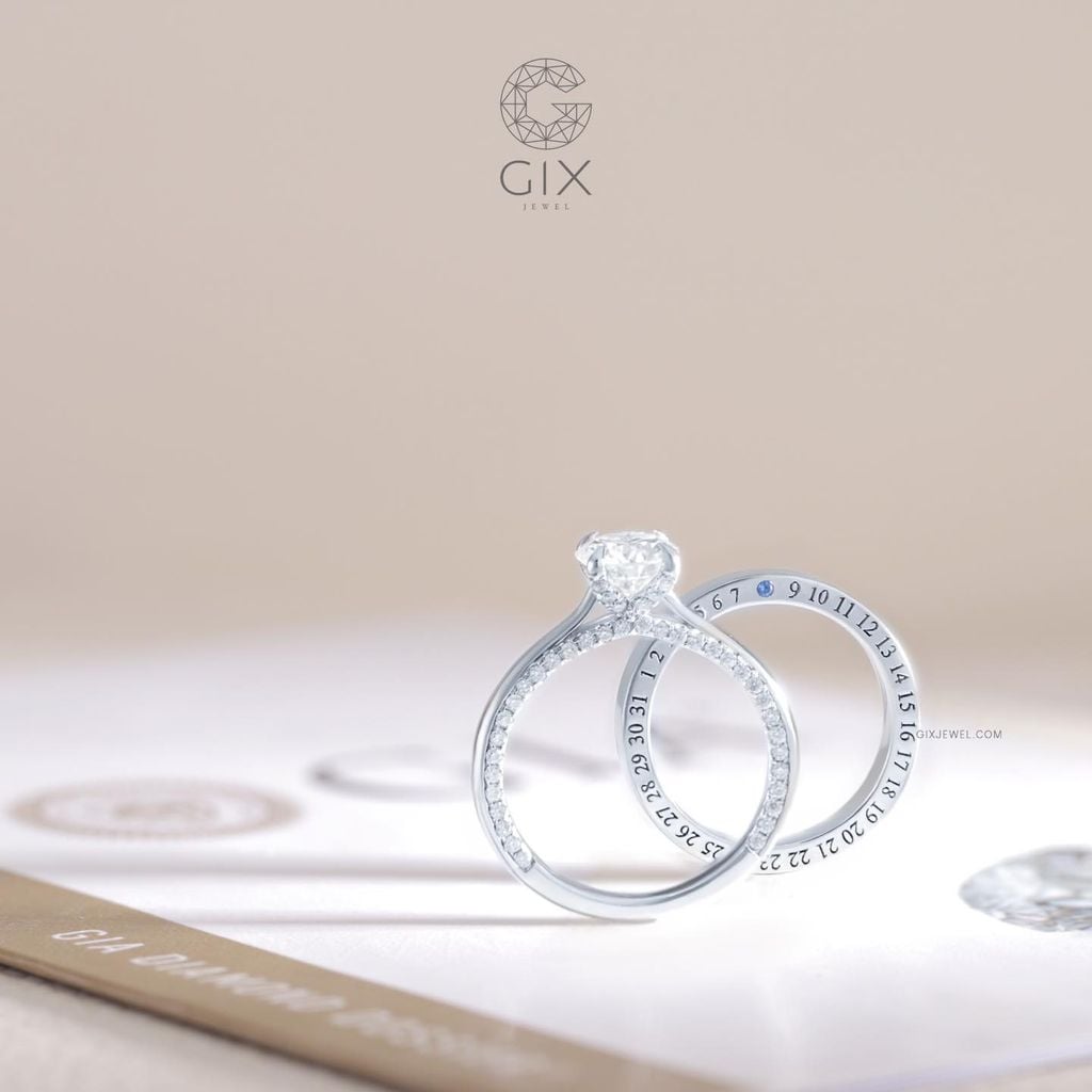 Nhẫn Cưới Vàng 18k Đính Kim Cương Tấm Gix - GCR250500126
